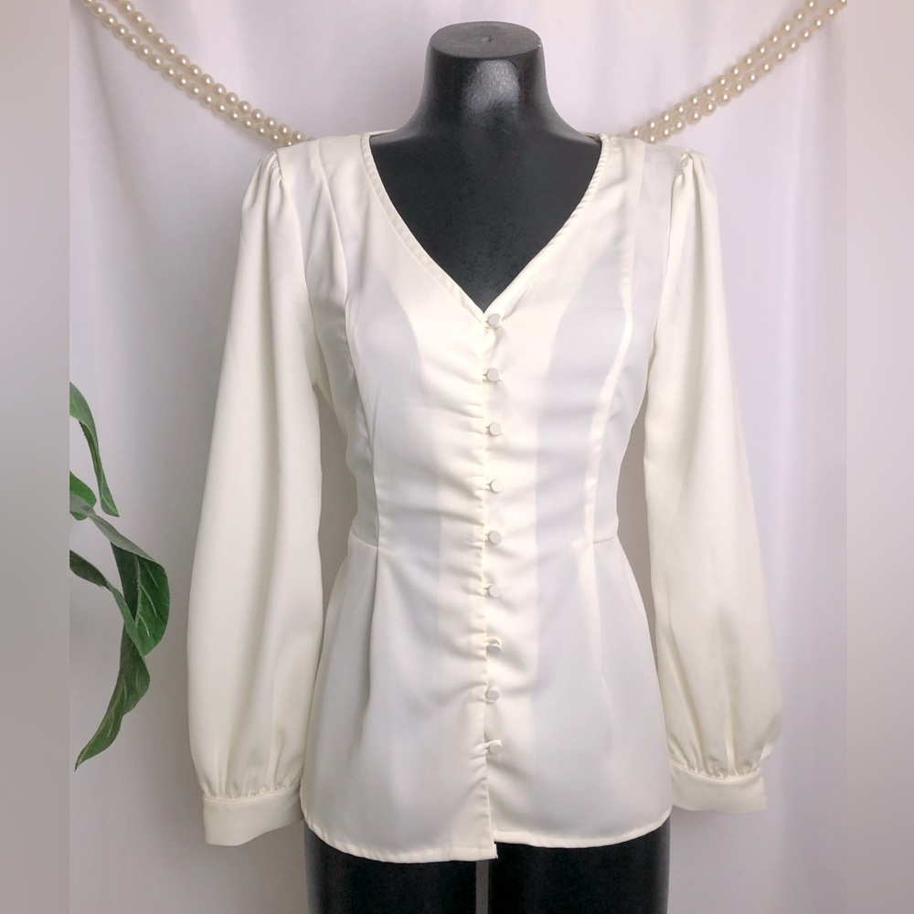 ModCloth | Ivory Button Front / Tie Back Blouse